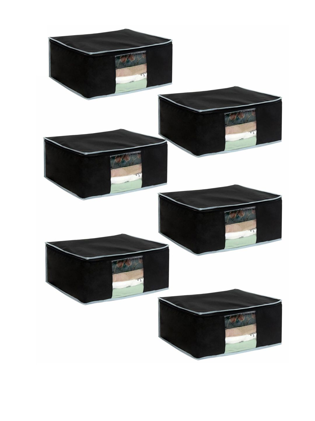 prettykrafts Set Of 6 Black Solid Saree Organizers With Transparent Window Price in India