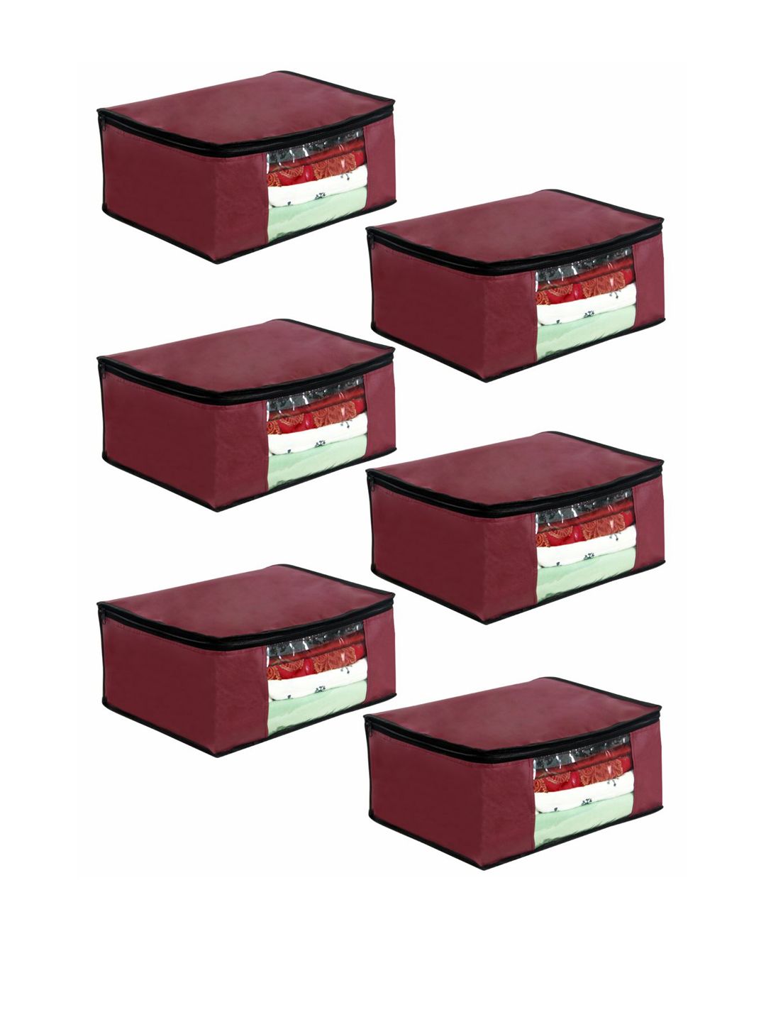 prettykrafts Set Of 6 Maroon Solid Saree Organisers With Transparent Window Price in India