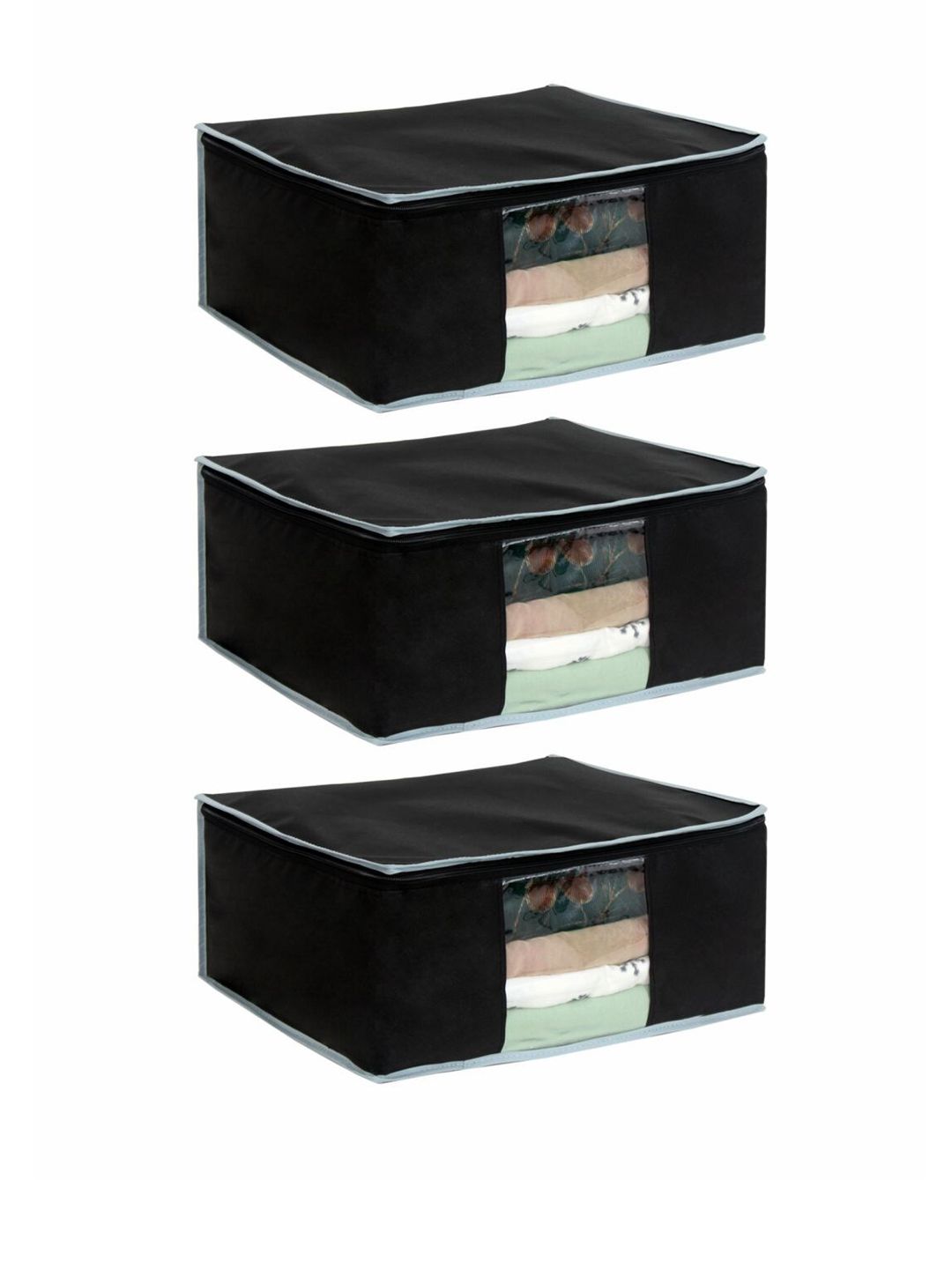 prettykrafts Set Of 3 Black Solid Saree Organisers With Transparent Window Price in India