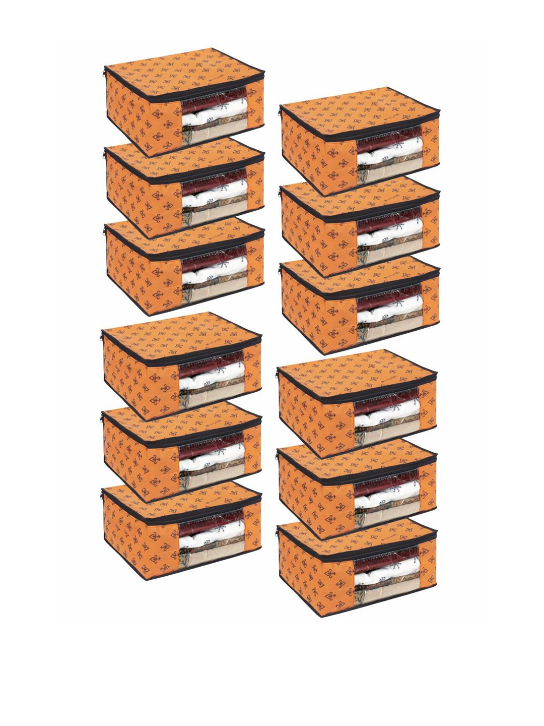 prettykrafts Set Of 12 Orange Printed Saree Organisers With Transparent Window Price in India