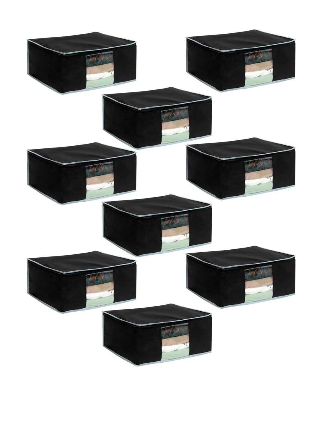 prettykrafts Set Of 12 Black Solid Saree Organisers With Transparent Window Price in India