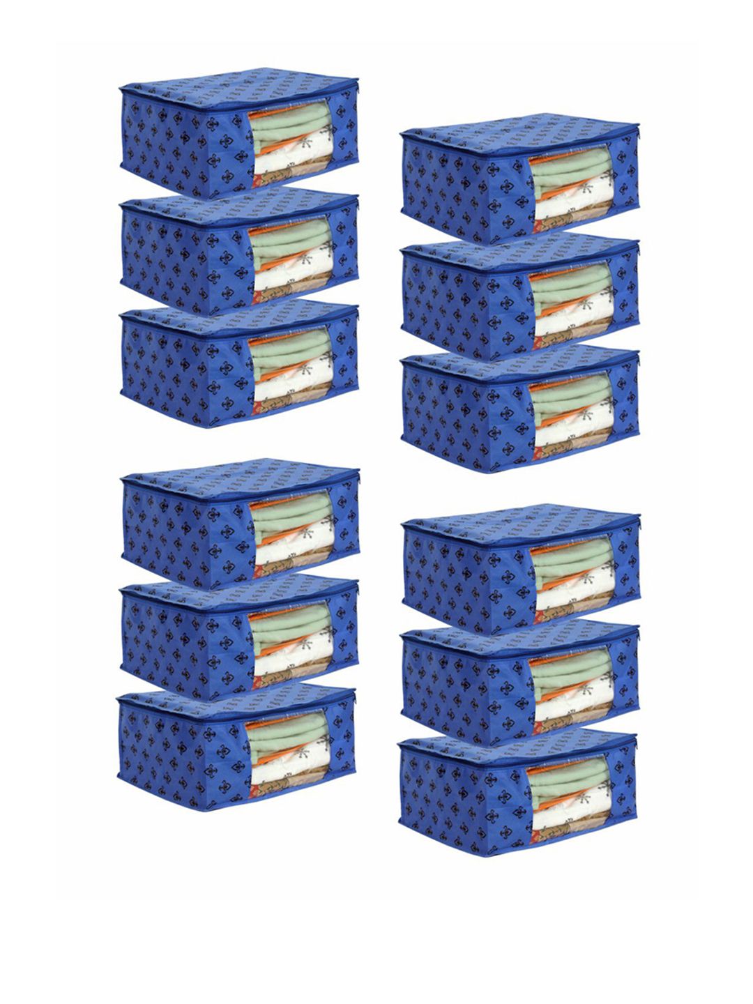 prettykrafts Set Of 12 Blue & Black Printed Saree Organizers With Transparent Window Price in India