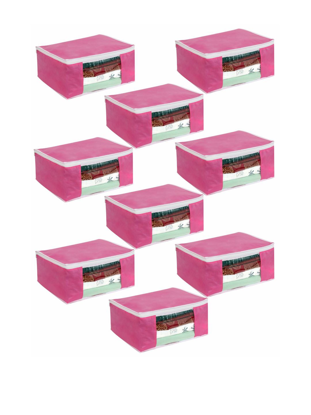 PrettyKrafts Set Of 12 Pink Solid Saree Organizers With Transparent Window Price in India