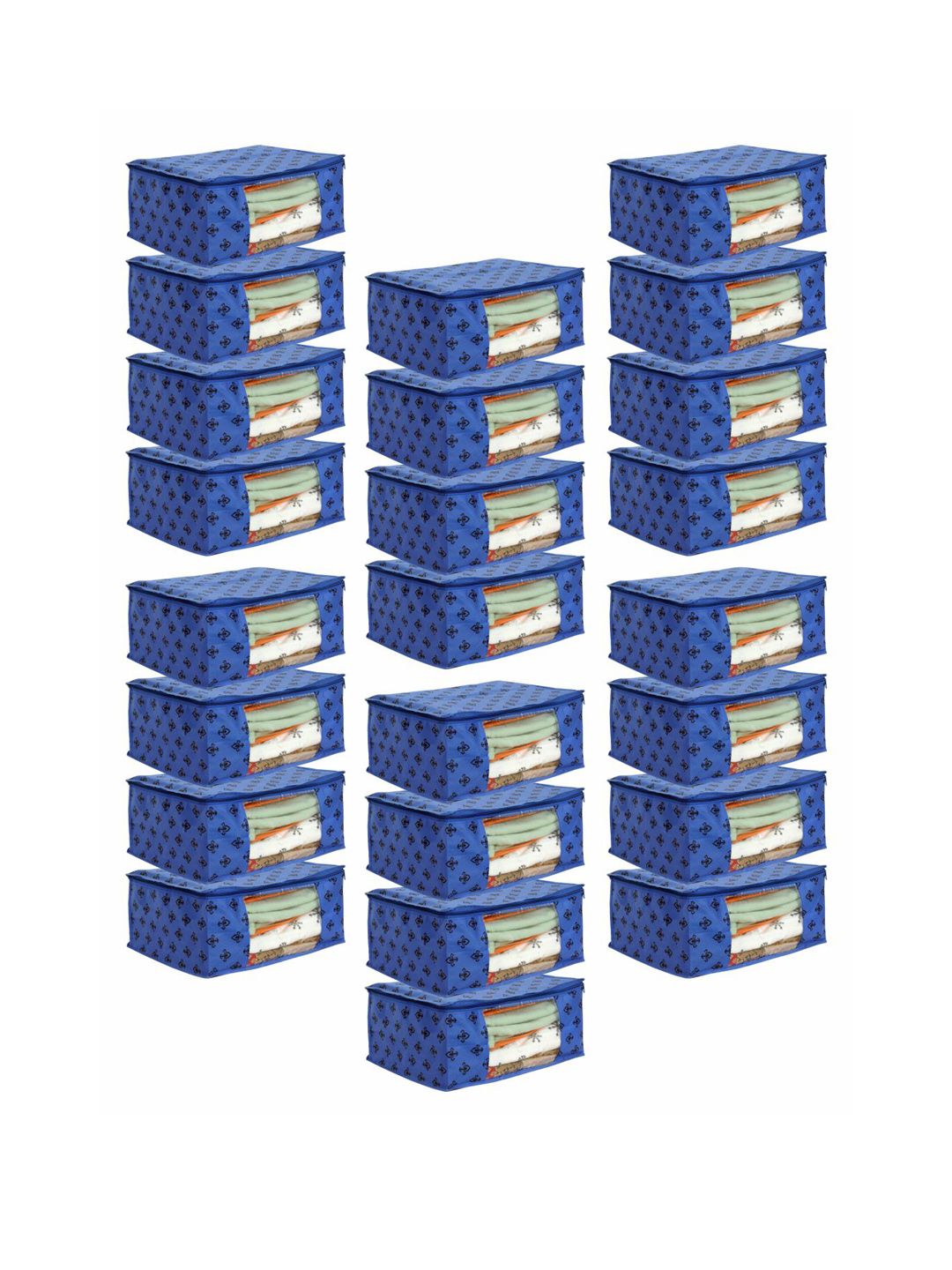 prettykrafts Set Of 24 Blue & Black Printed Saree Organizers With Transparent Window Price in India