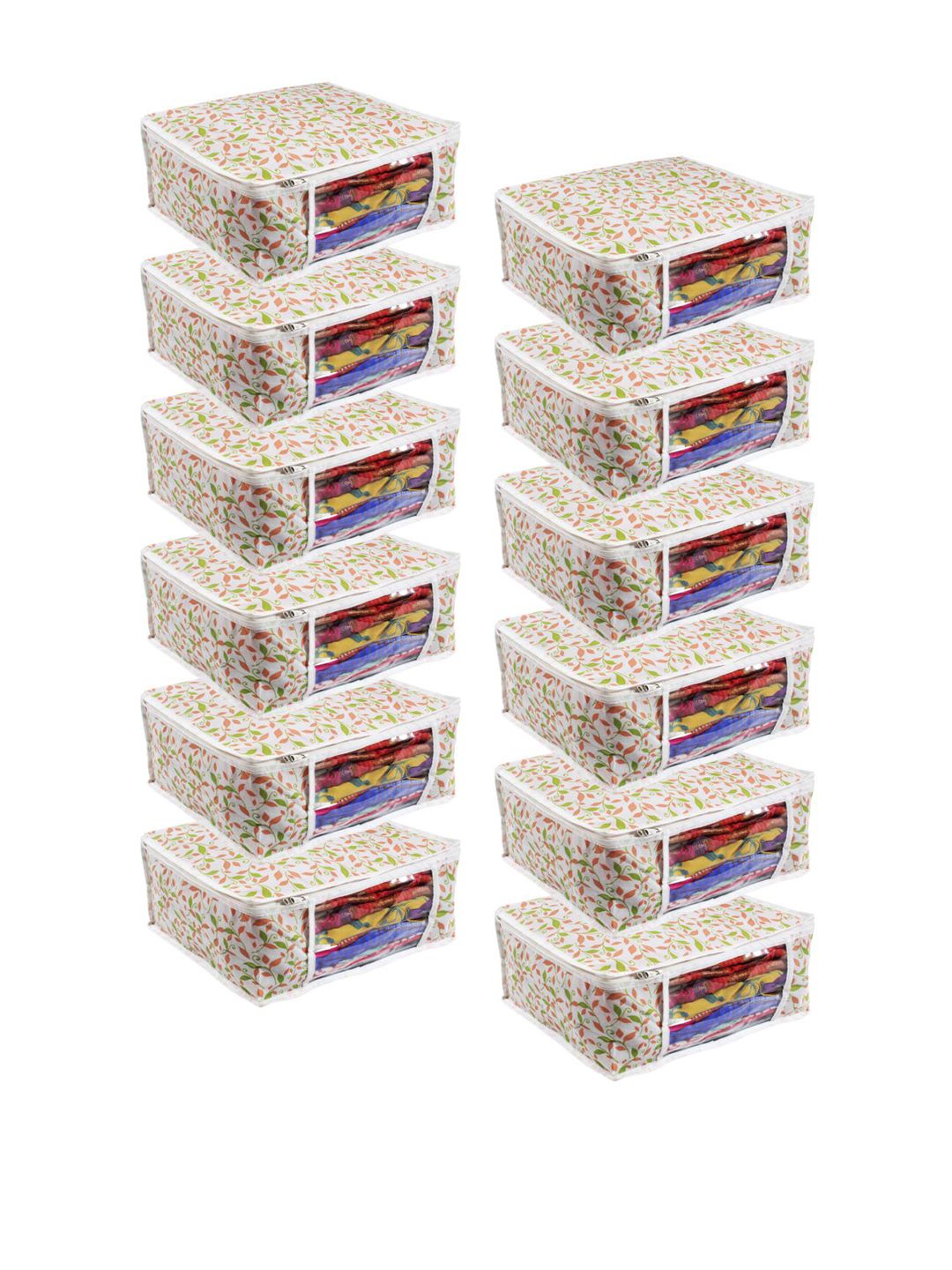 PrettyKrafts Set Of 12 White Printed Saree Organizers With Transparent Window Price in India