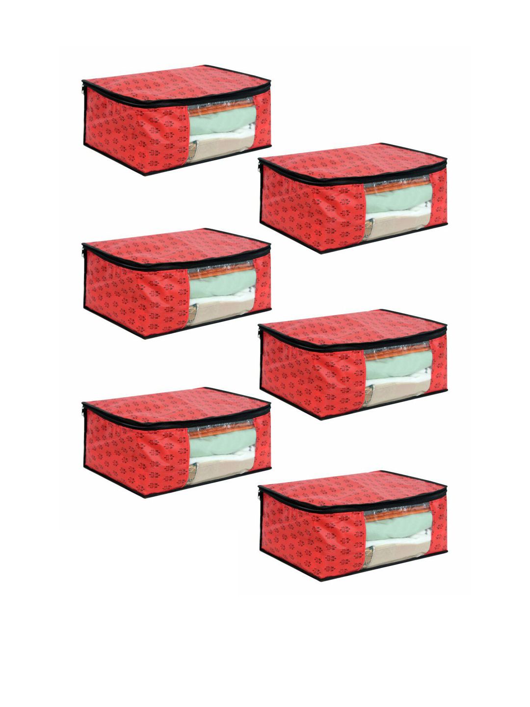prettykrafts Set Of 6 Red Printed Saree Organisers With Transparent Window Price in India