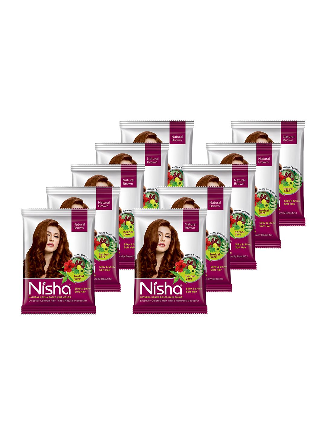 Nisha Pack of 10 Henna Based Hair Colour 300gm - Natural Brown