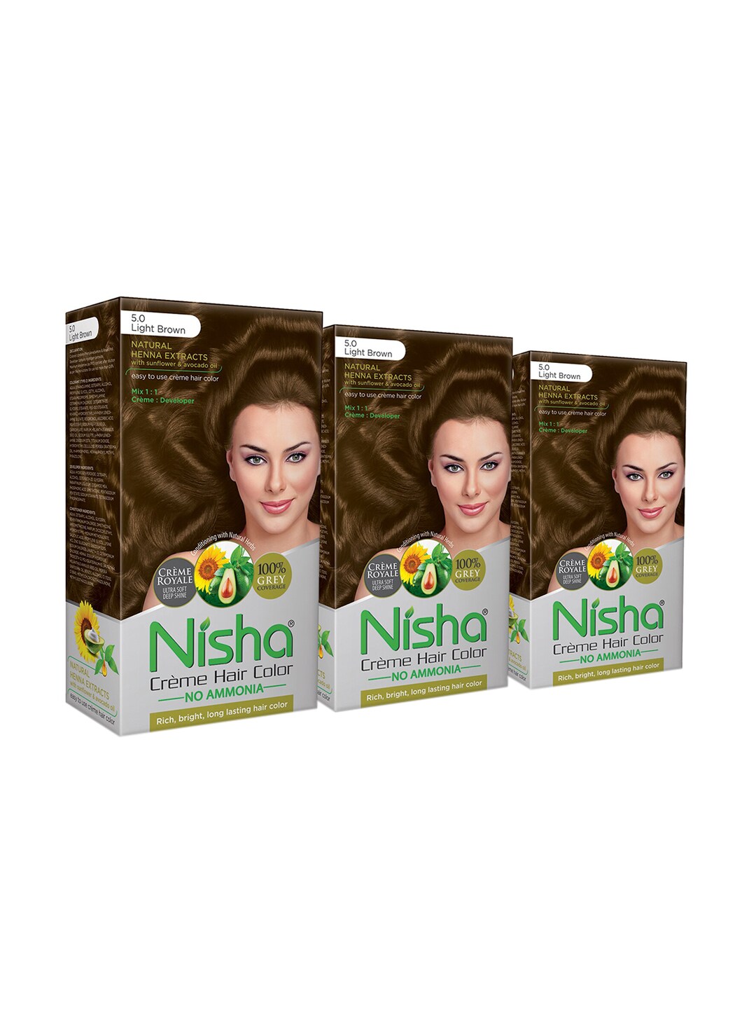 Nisha Set of 3 Creme Hair Colour 360g - Light Brown Price in India