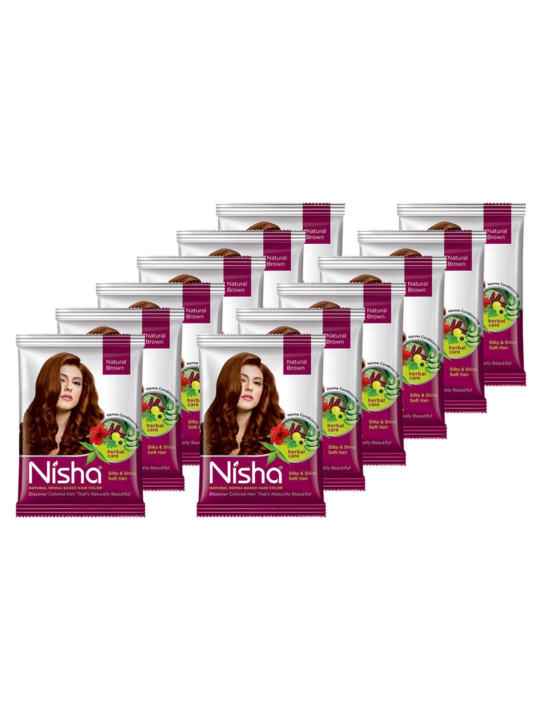Nisha Set of 12 Henna Based Hair Colour 360g - Natural Brown