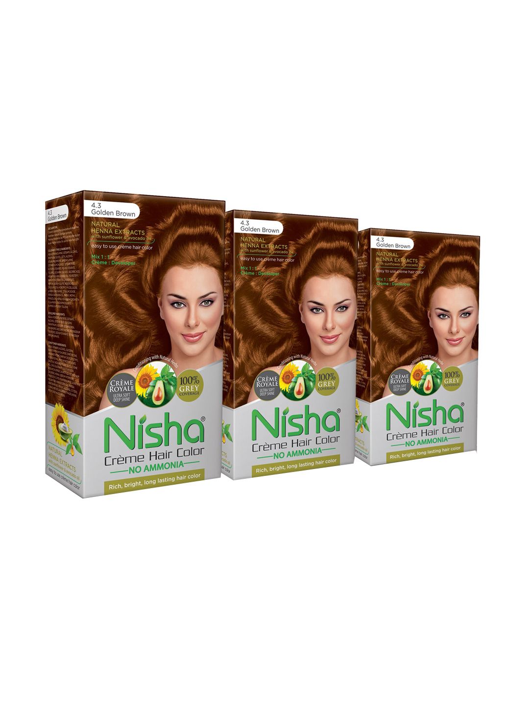 Nisha Pack of 3 Creme Hair Colour 360g - Golden Brown Price in India