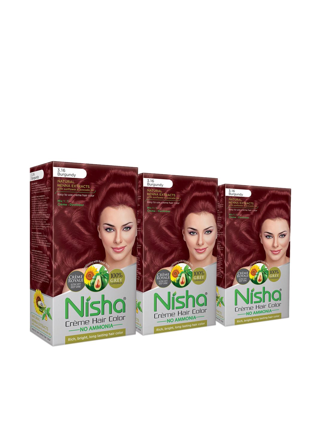 Nisha Pack of 3 Creme Hair Colour 360g - Burgundy Price in India