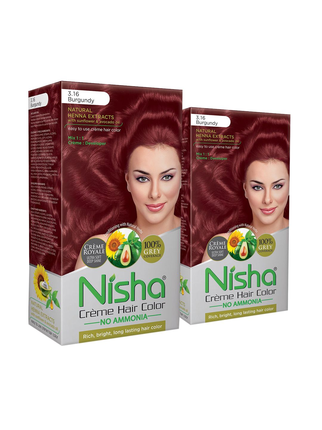Nisha Pack of 2 Creme Hair Colour 240g - Burgundy Price in India