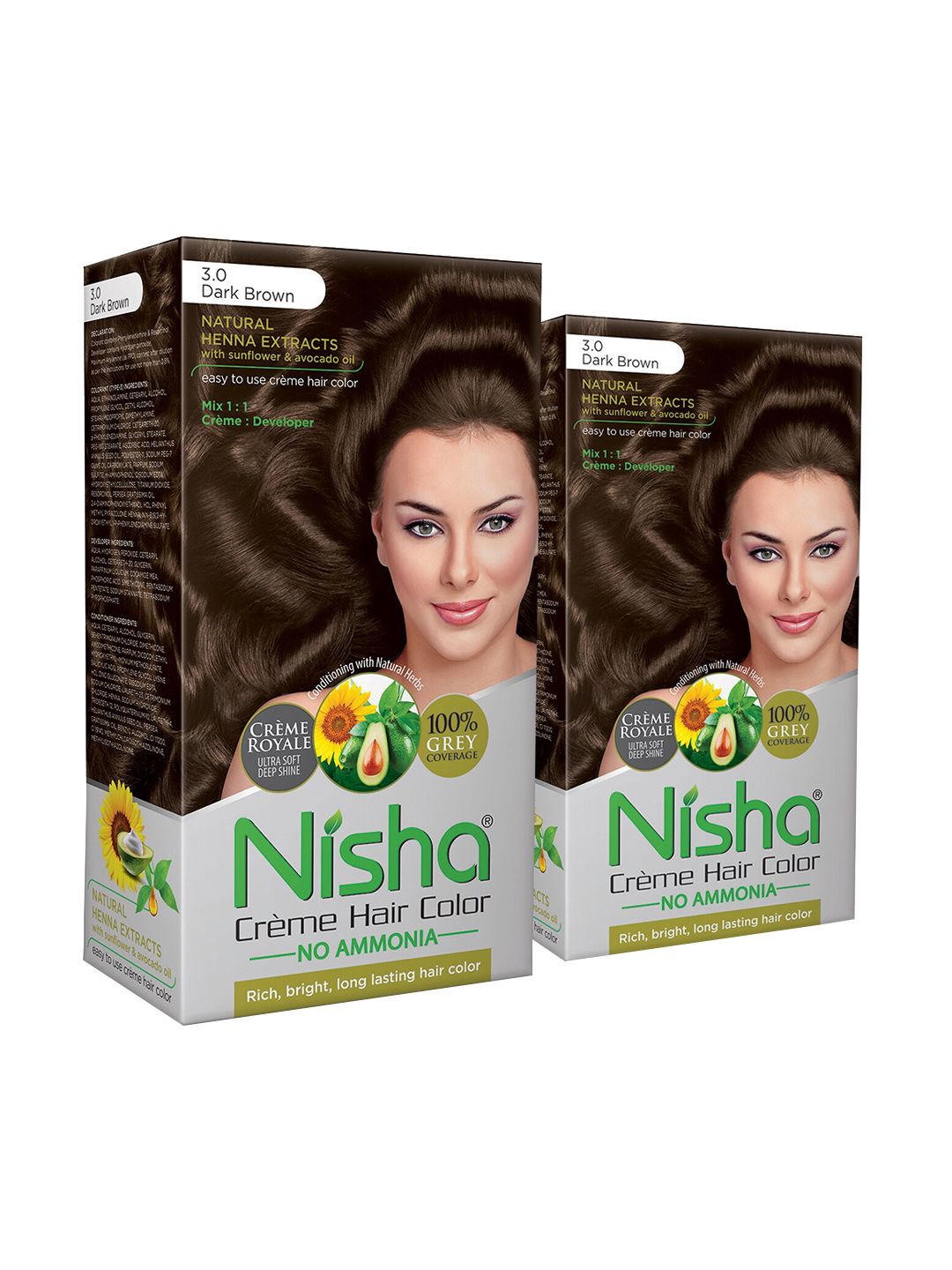 Nisha Unisex Pack of 2 Creme Hair Color 120gm each- Dark Brown Price in India