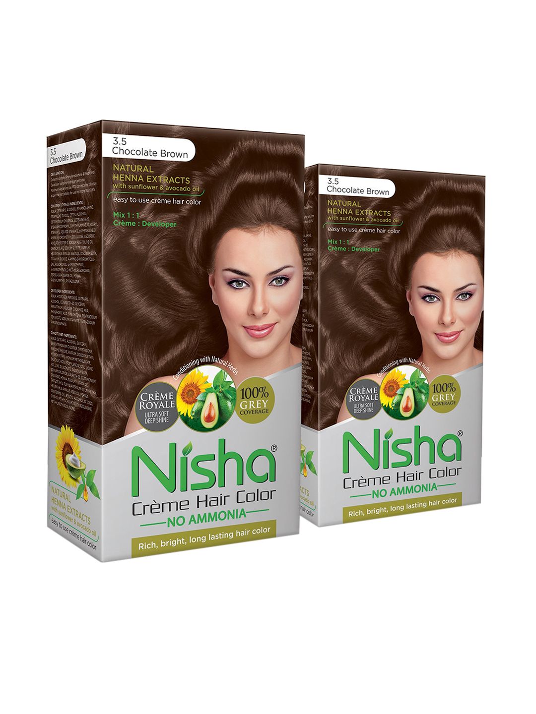 Nisha Unisex Brown Pack of 2 Creme Hair Color 120gm each- Chocolate Brown Price in India