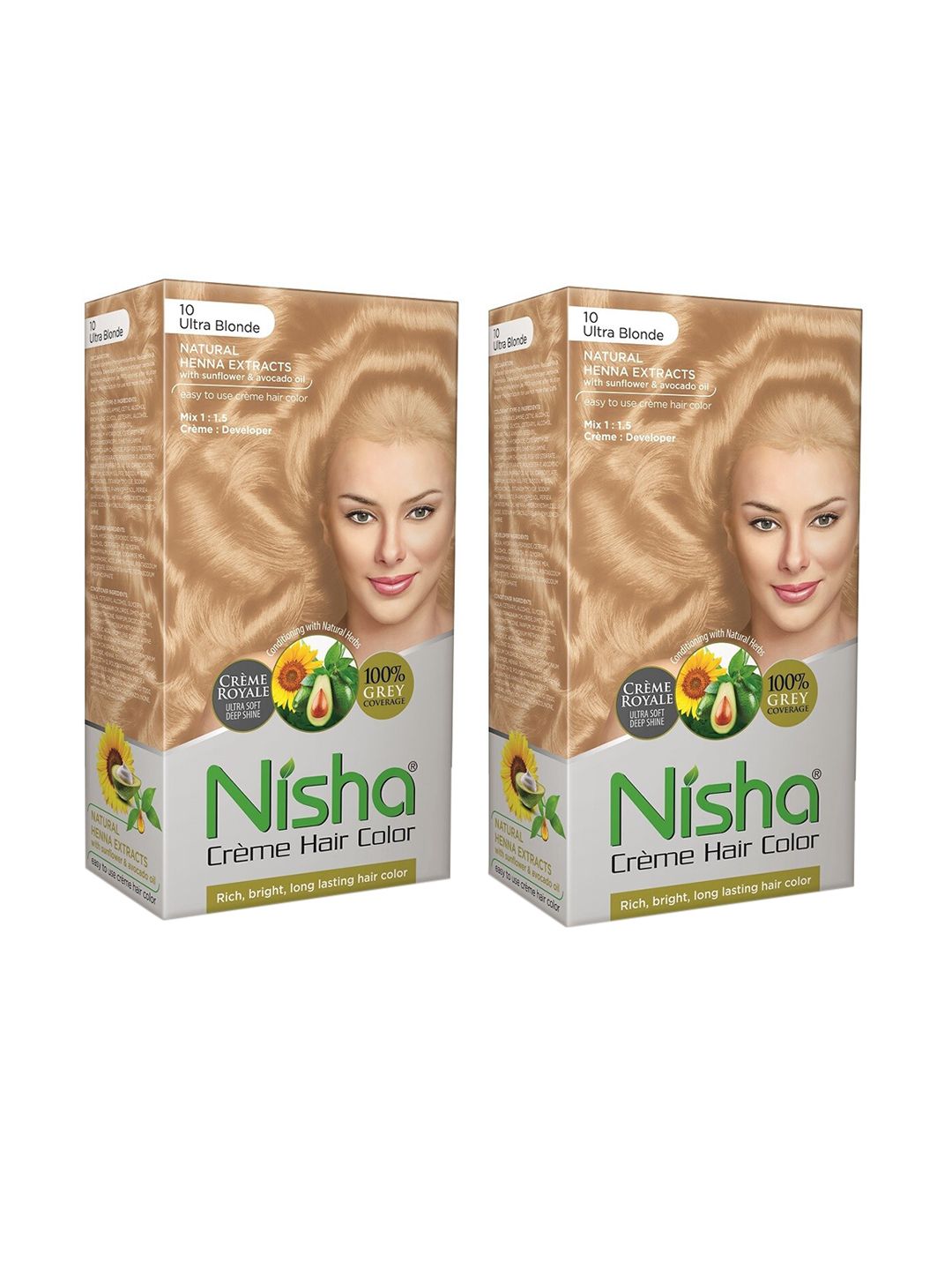 Nisha Unisex Brown Pack of 2 Creme Hair Color 150gm each- Ultra Blonde Price in India