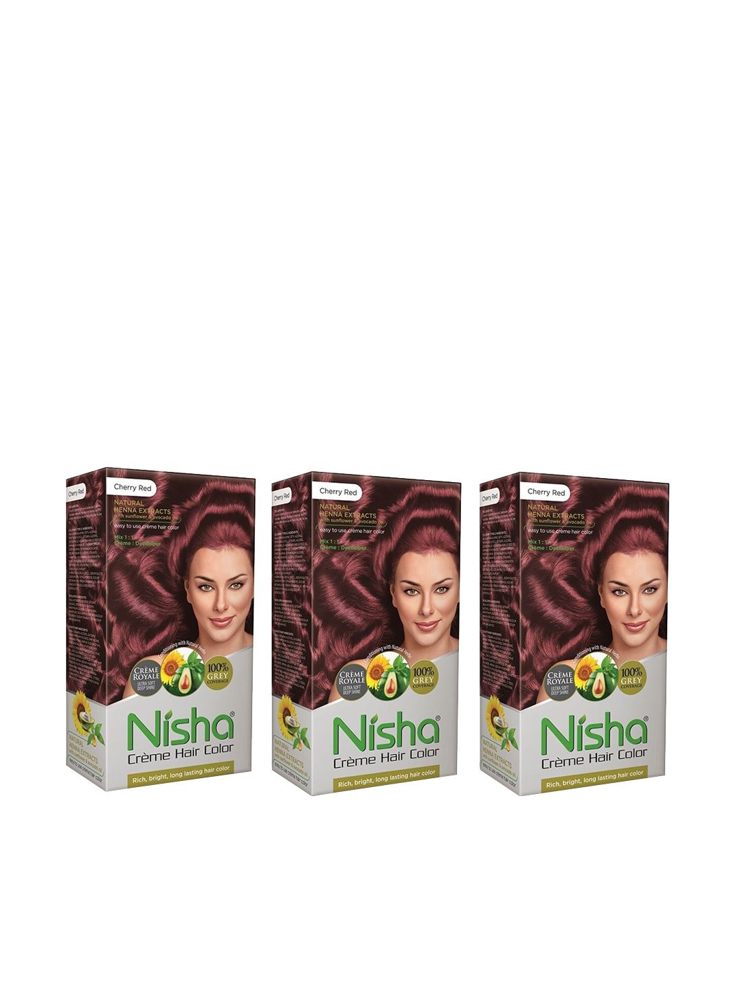 Nisha Unisex Red Pack of 3 Creme Hair Color 120gm each- Cherry Red Price in India