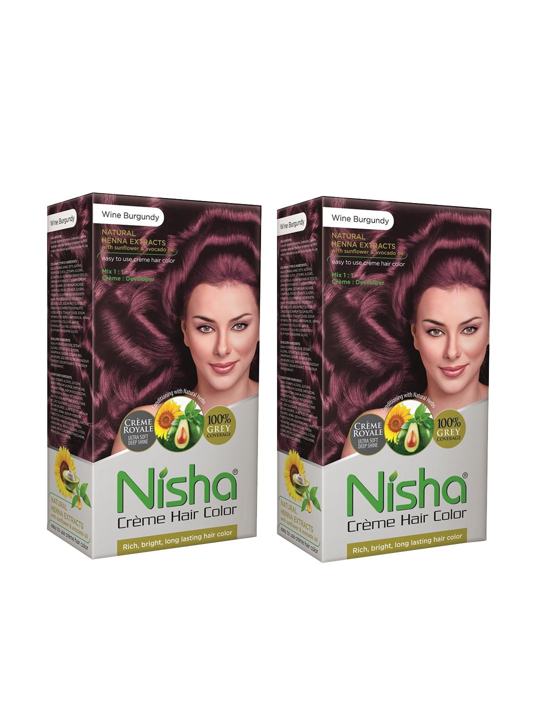 Nisha Unisex Burgundy Pack of 2 Creme Hair Color 120gm each- Wine Burgundy