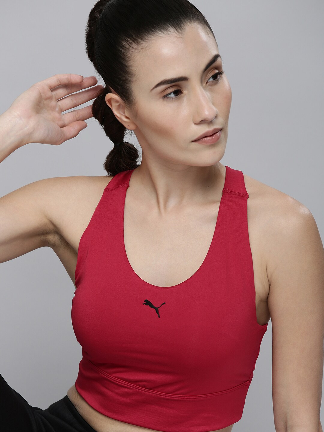 Puma Red Solid Full Coverage Lightly Padded All-In Long Line Workout Bra 52111333 Price in India