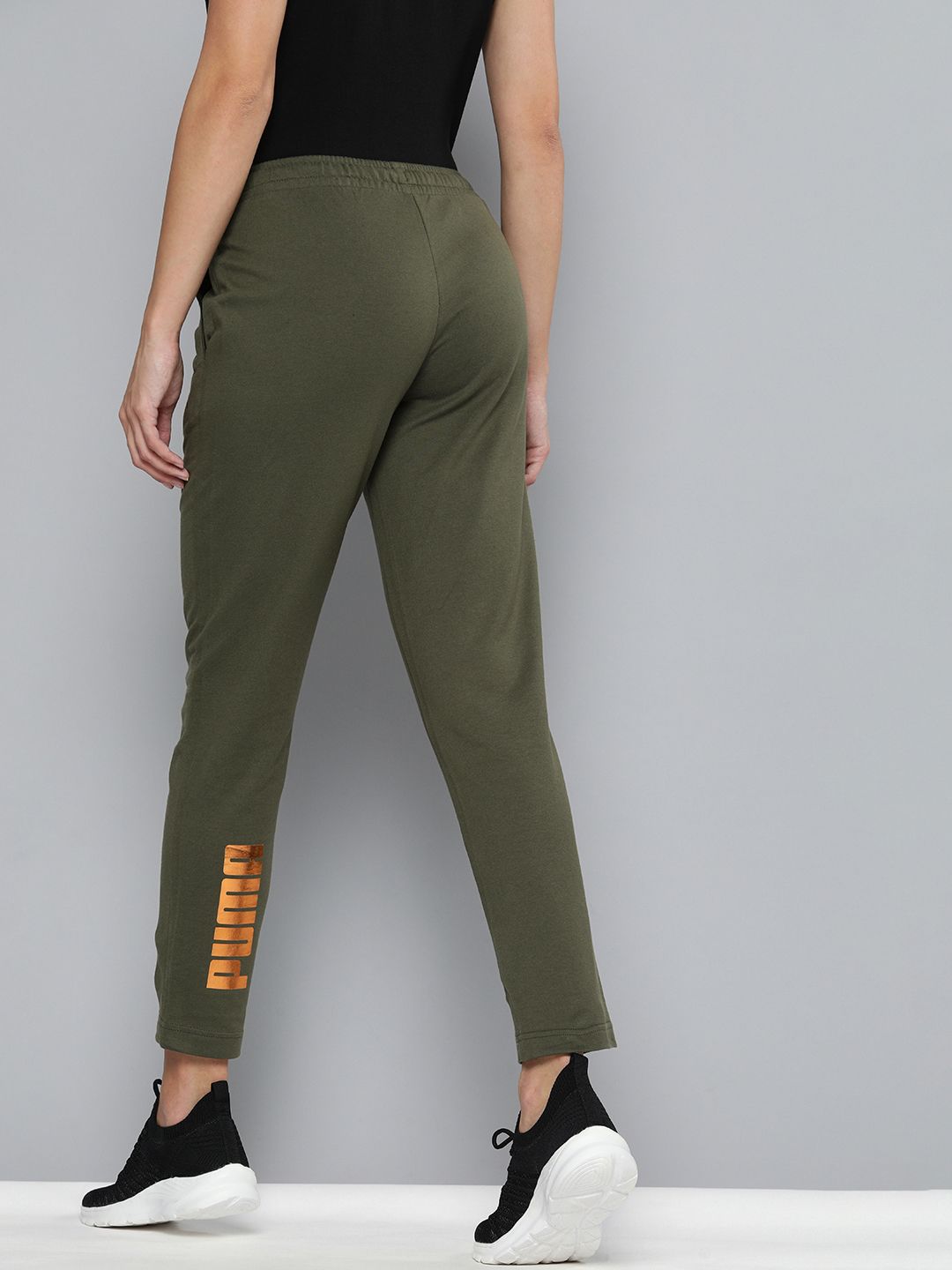 Puma Women Olive Green Printed Knitted Cropped Track Pants Price in India