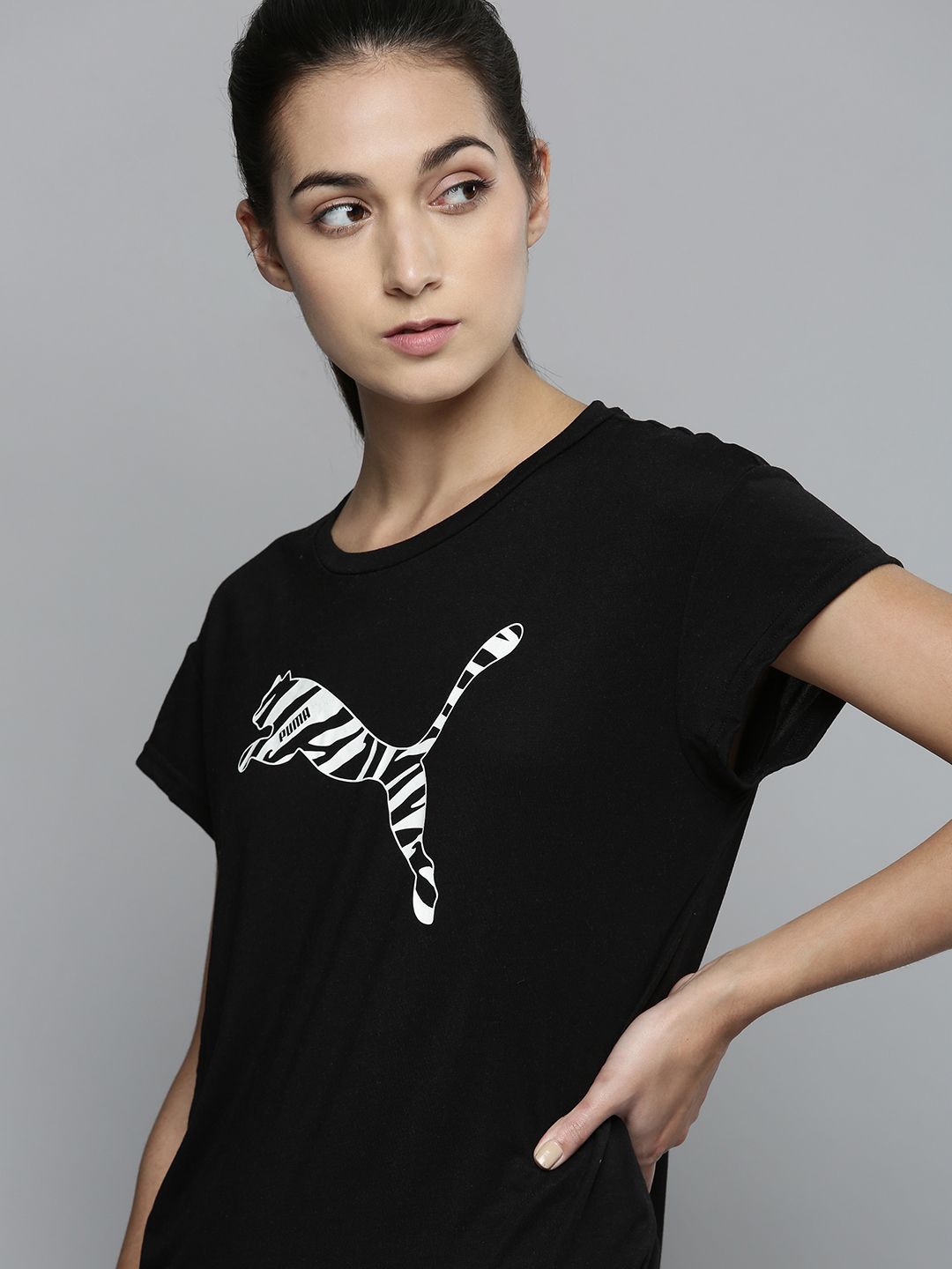 Puma Women Black Brand Logo Printed dryCELL Modern Sports Relaxed Fit T-shirt Price in India