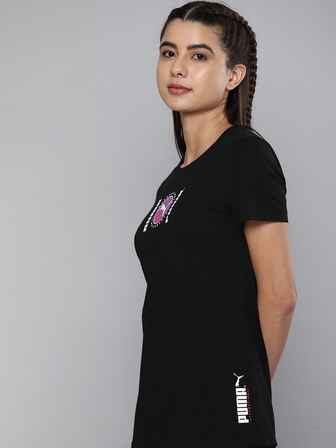 Puma Women Black & White Printed T-shirt Price in India