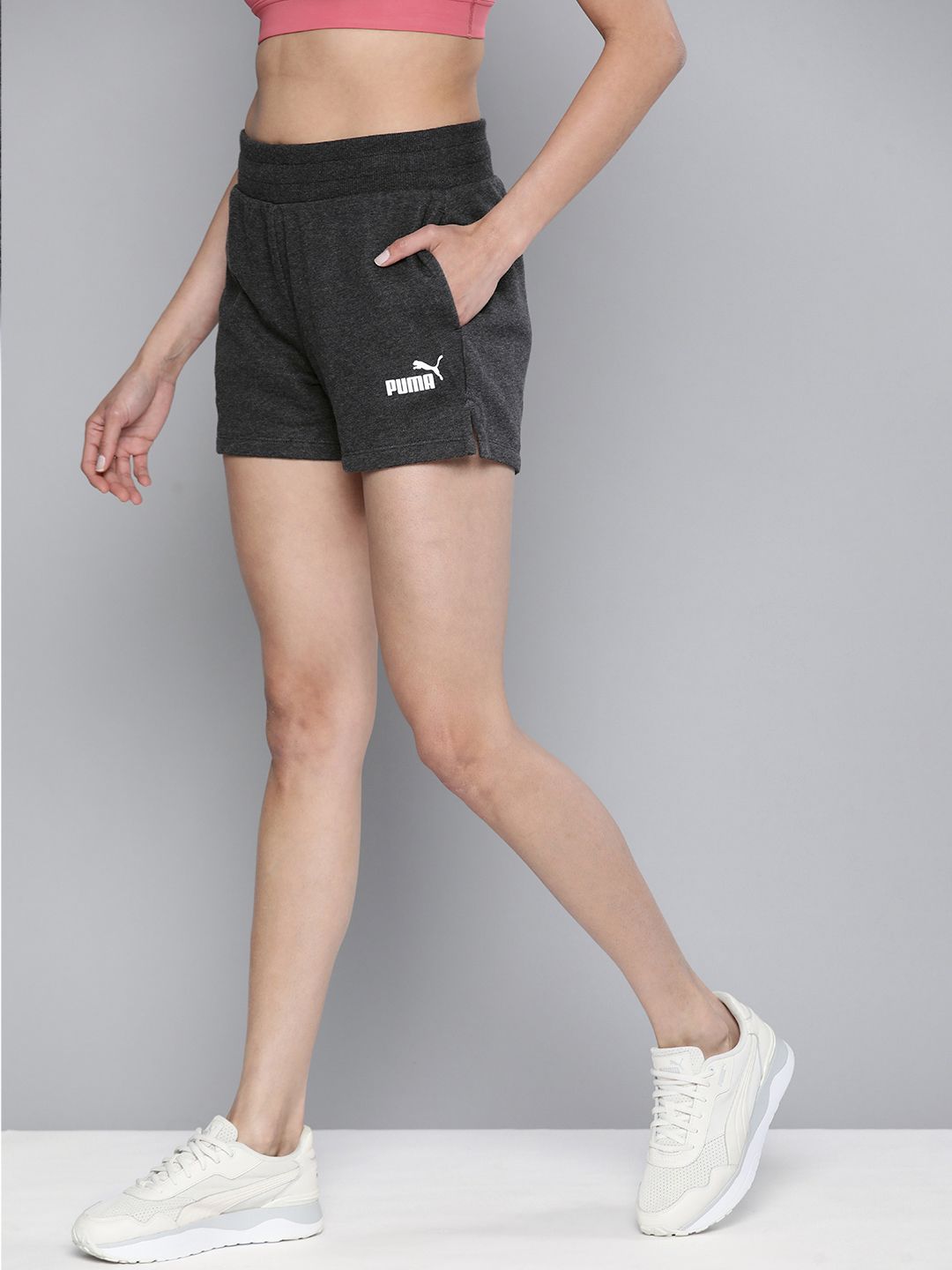 Puma Women Charcoal Grey Essential Knitted Sports Shorts Price in India