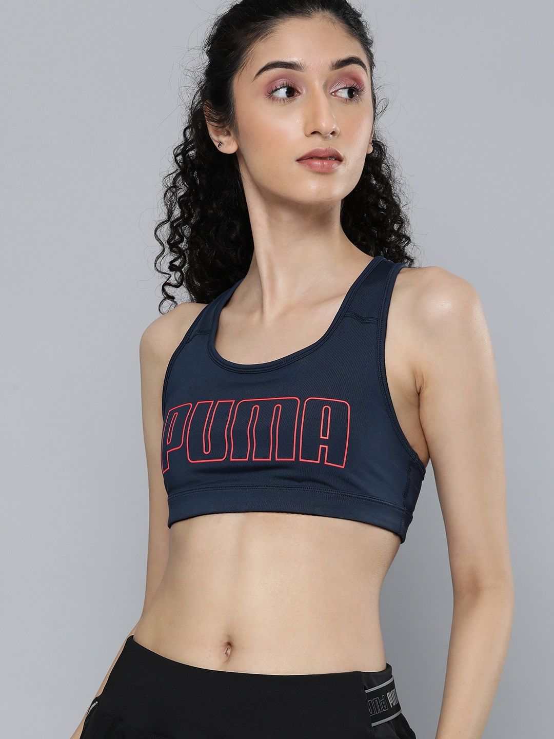 Puma Blue & Coral Typography Workout Bra Lightly Padded Price in India