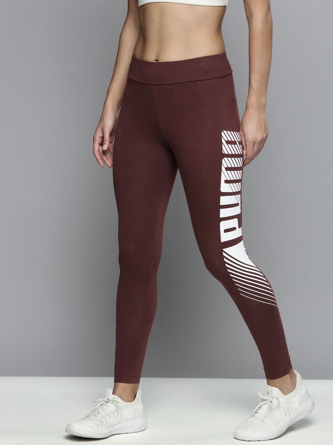 Puma Women Maroon & White Printed Slim Fit Essentials Tights Price in India