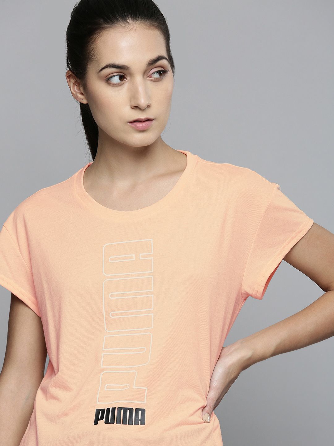 Puma Women Peach-Coloured Printed dryCELL Modern Sports Relaxed Fit T-shirt Price in India