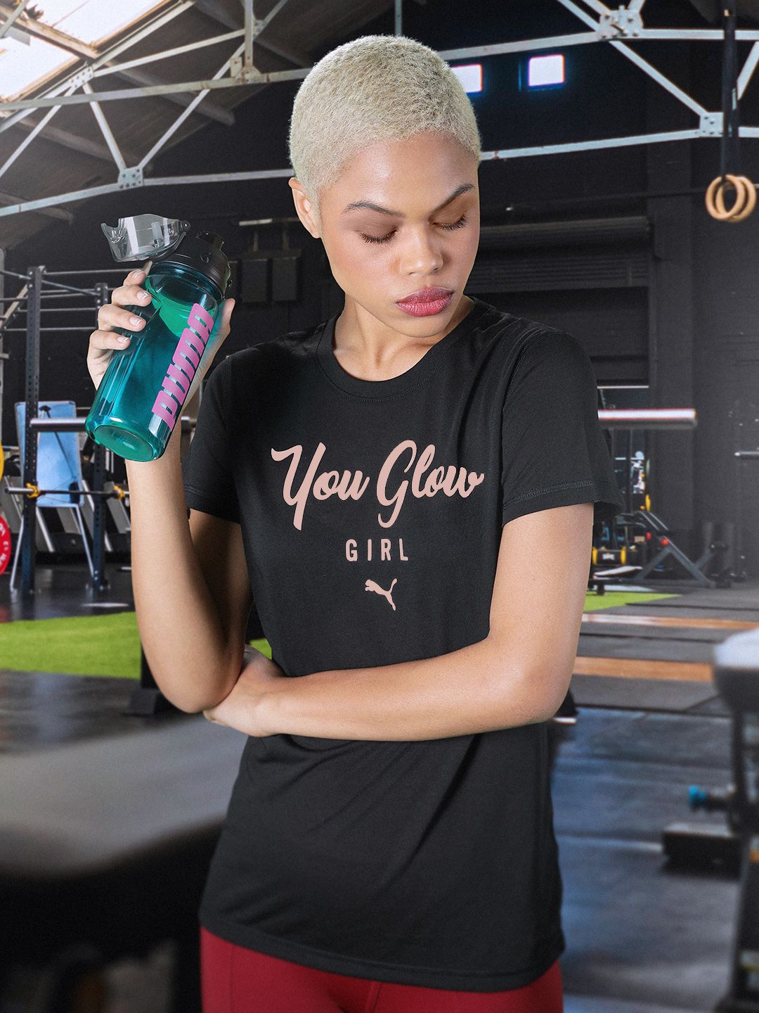 Puma Women Black Printed dryCELL Performance Slogan Training T-shirt Price in India