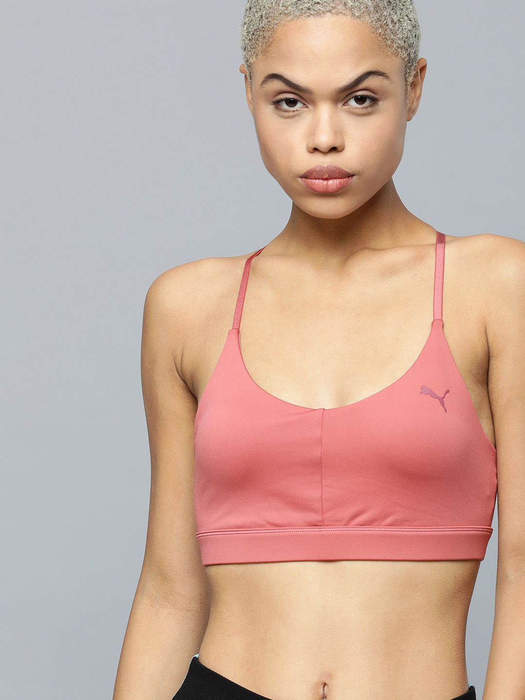 Puma Mauve Solid Lightly Padded Styled Back Traning Bra Price in India