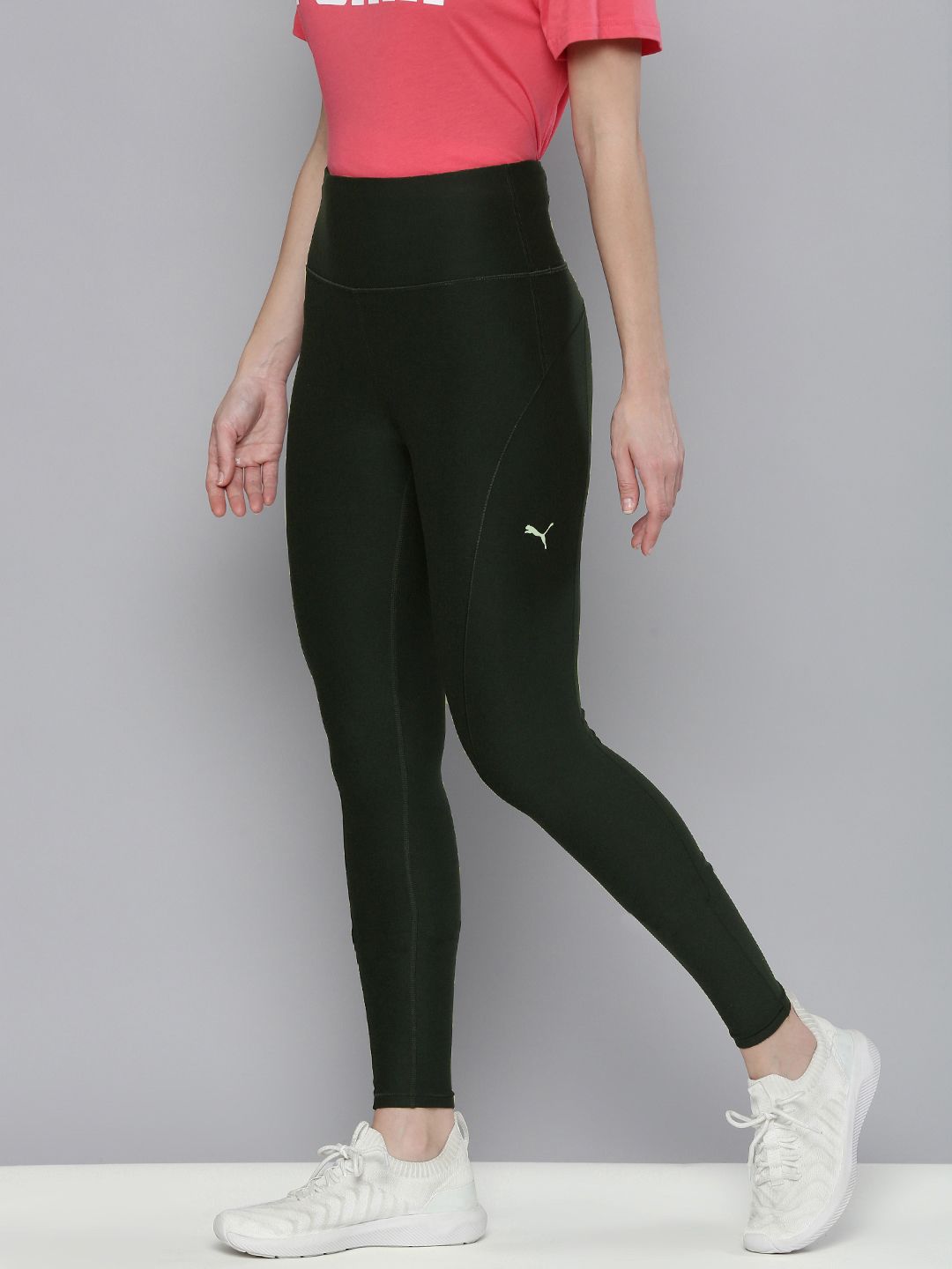 Puma Women Green Solid dryCELL Studio Yogini Luxe High Waist 7/8 Running Yoga Tights Price in India