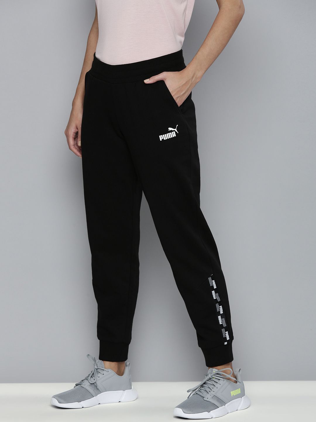 Puma Women Black Printed POWER Knitted Joggers Price in India