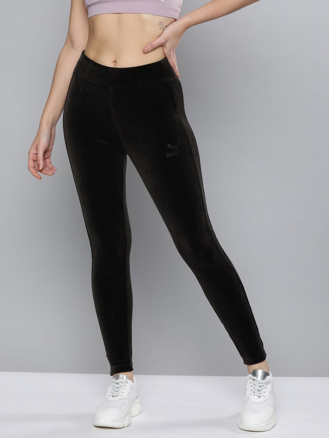 Puma Women Black Solid Iconic T7 Velour High Waist Tights Price in India