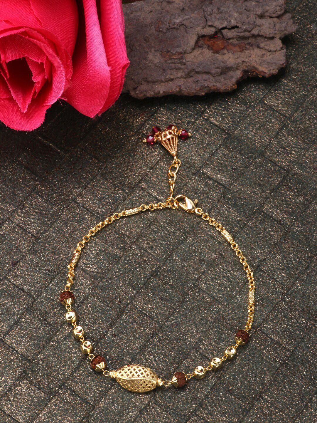JEWELS GEHNA Women Gold-Toned & Brown Gold-Plated Charm Bracelet Price in India