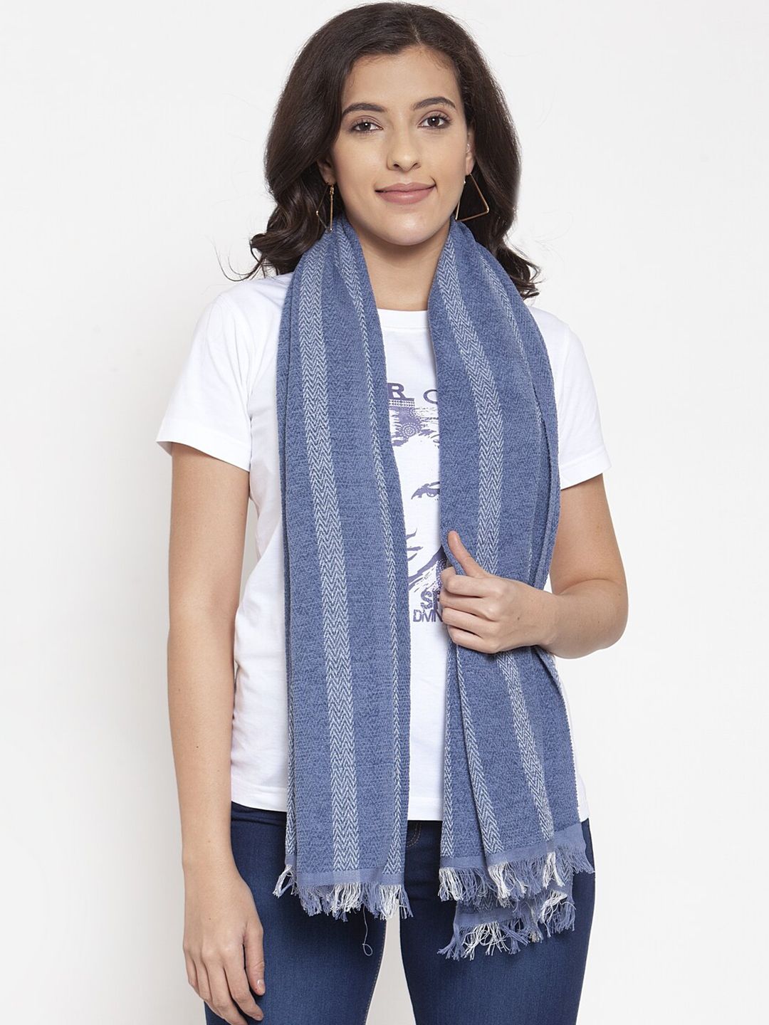 KLOTTHE Women Blue & White  Striped Stole Price in India