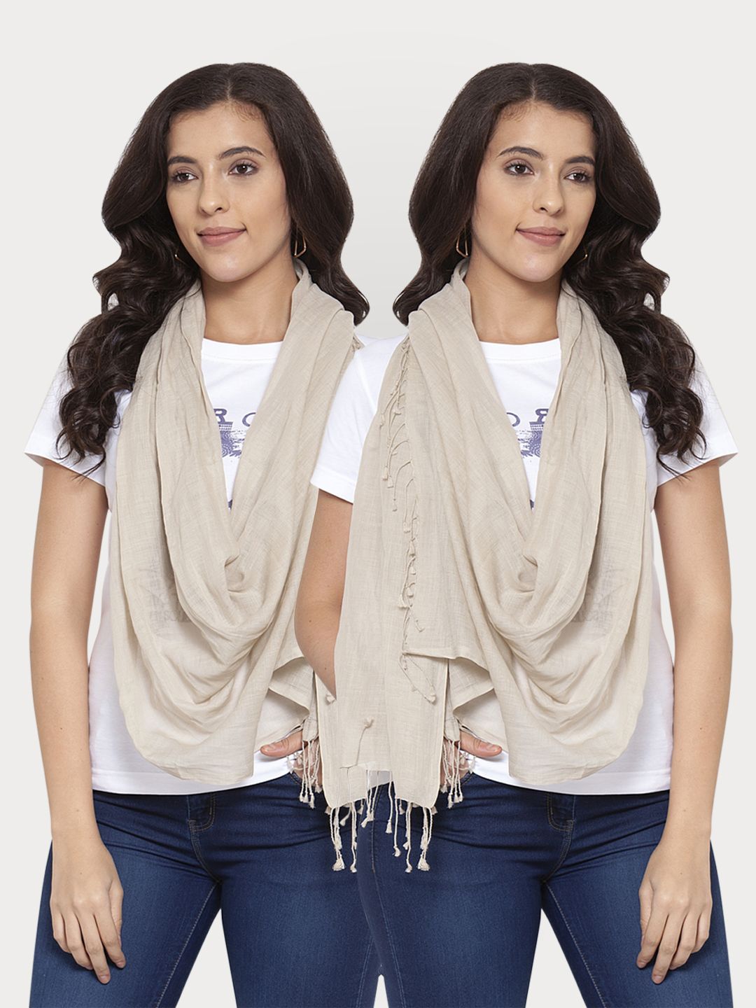 KLOTTHE Women Pack of 2 Beige Cotton Stole Price in India