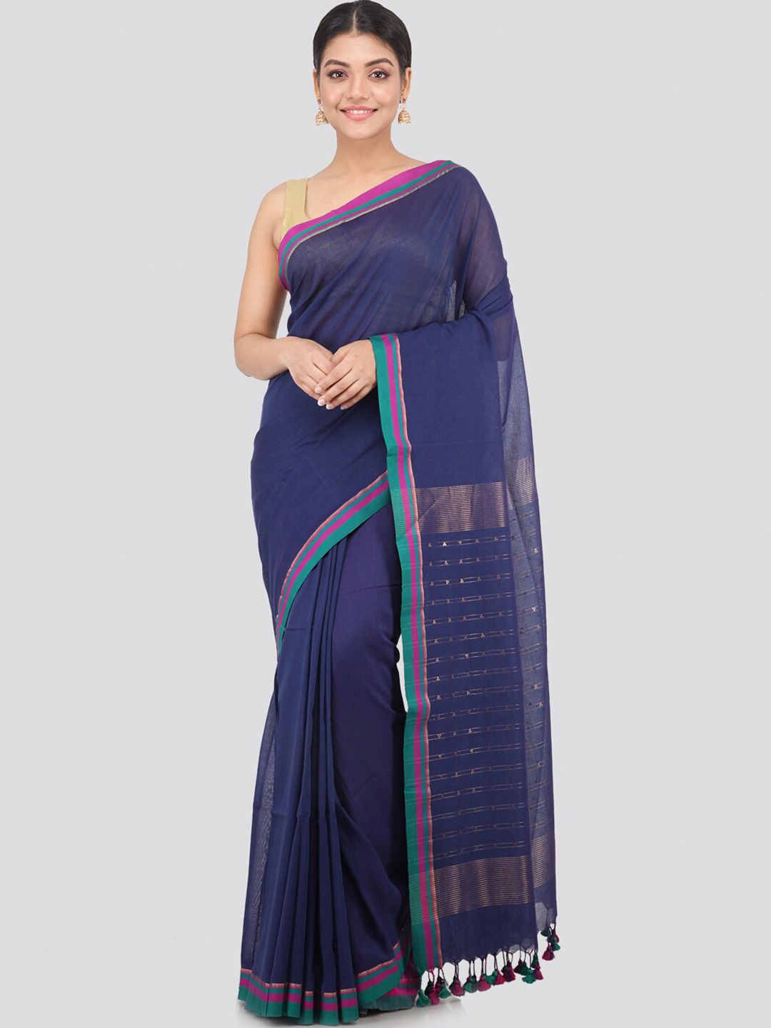 PinkLoom Blue & Fuchsia Pure Cotton Handloom Saree