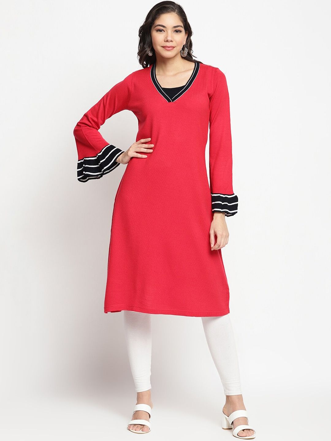 IMARA Women Pink & Black Bell Sleeves Kurta