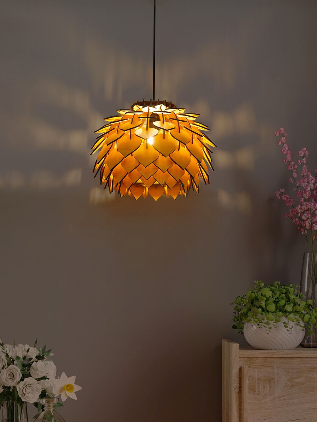 Fos Lighting Brown Classic Country Pine Cone MDF Hanging Lamp Price in India