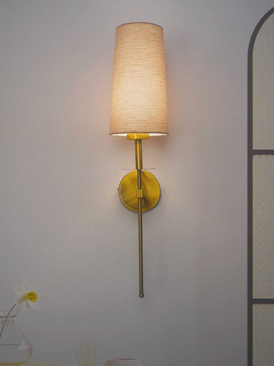 Fos Lighting Gold-Toned & Cream-Coloured Glass Classic Country Wall Lamp With Shade Price in India