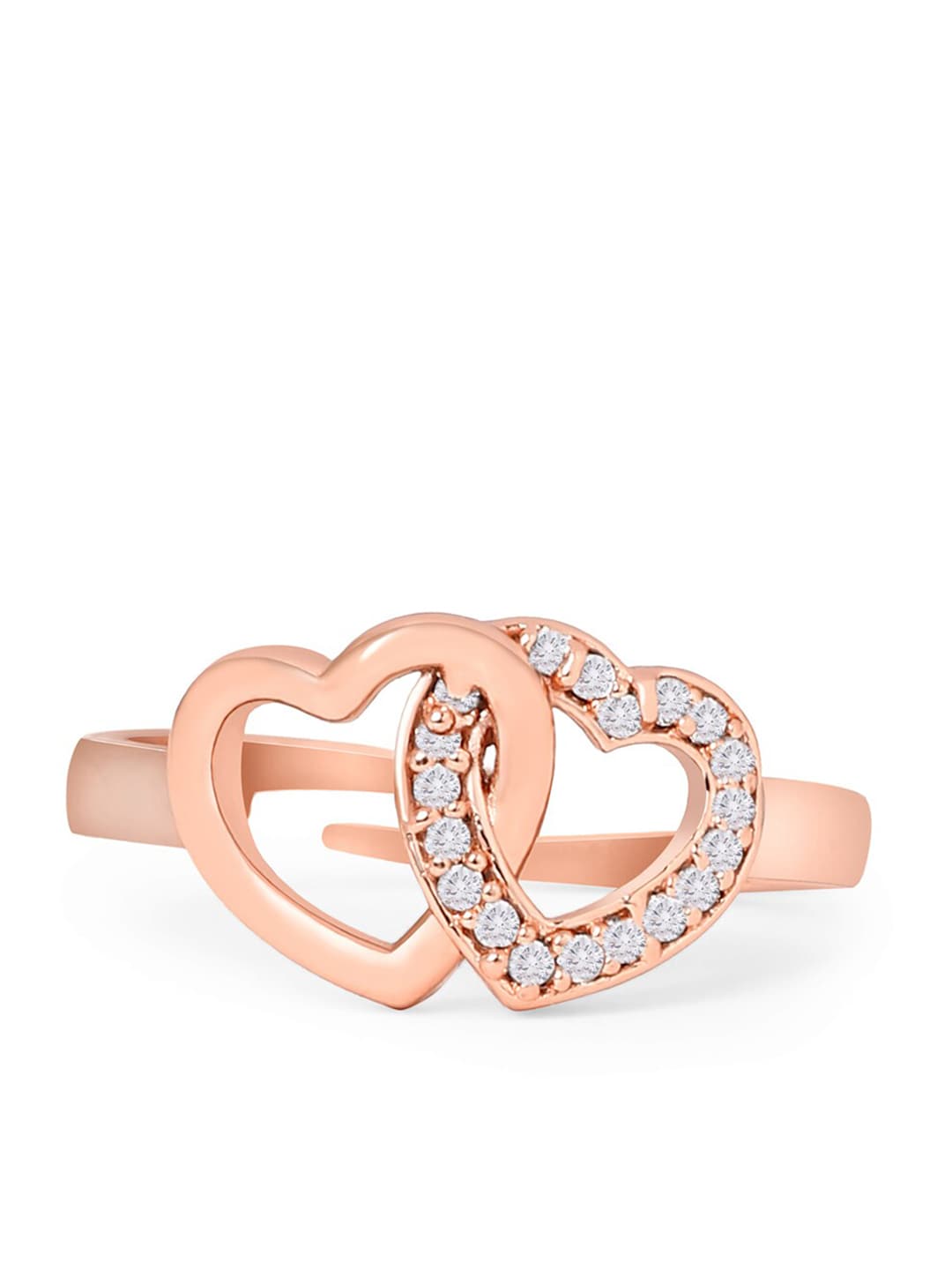 Zaveri Pearls Rose Gold-Plated White CZ-Studded Hearts Contemporary Adjustable Finger Ring Price in India