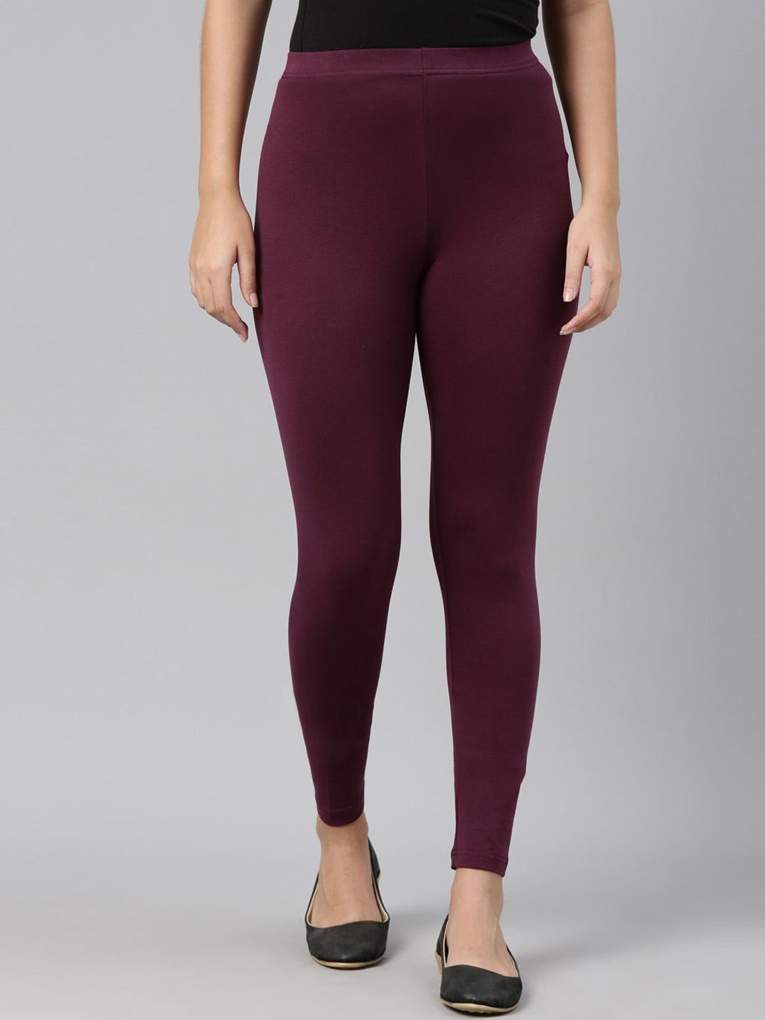 Go Colors Women Burgundy Solid Ankle Length Leggings Price in India