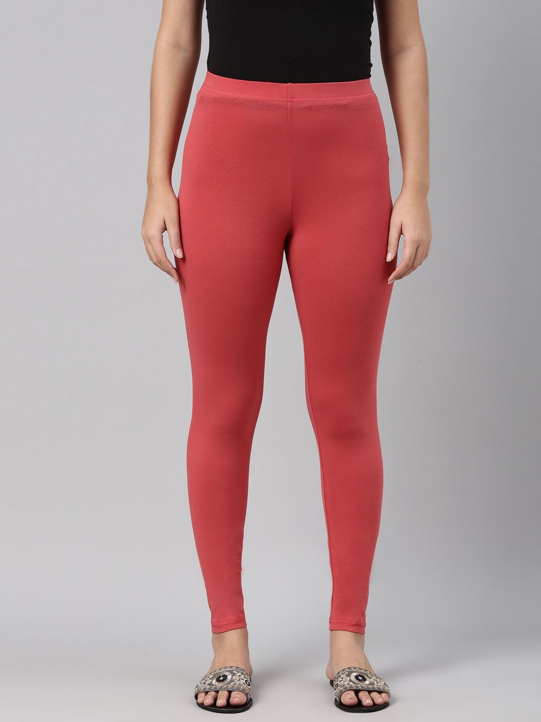 Go Colors Women Red Solid Ankle-Length Leggings Price in India
