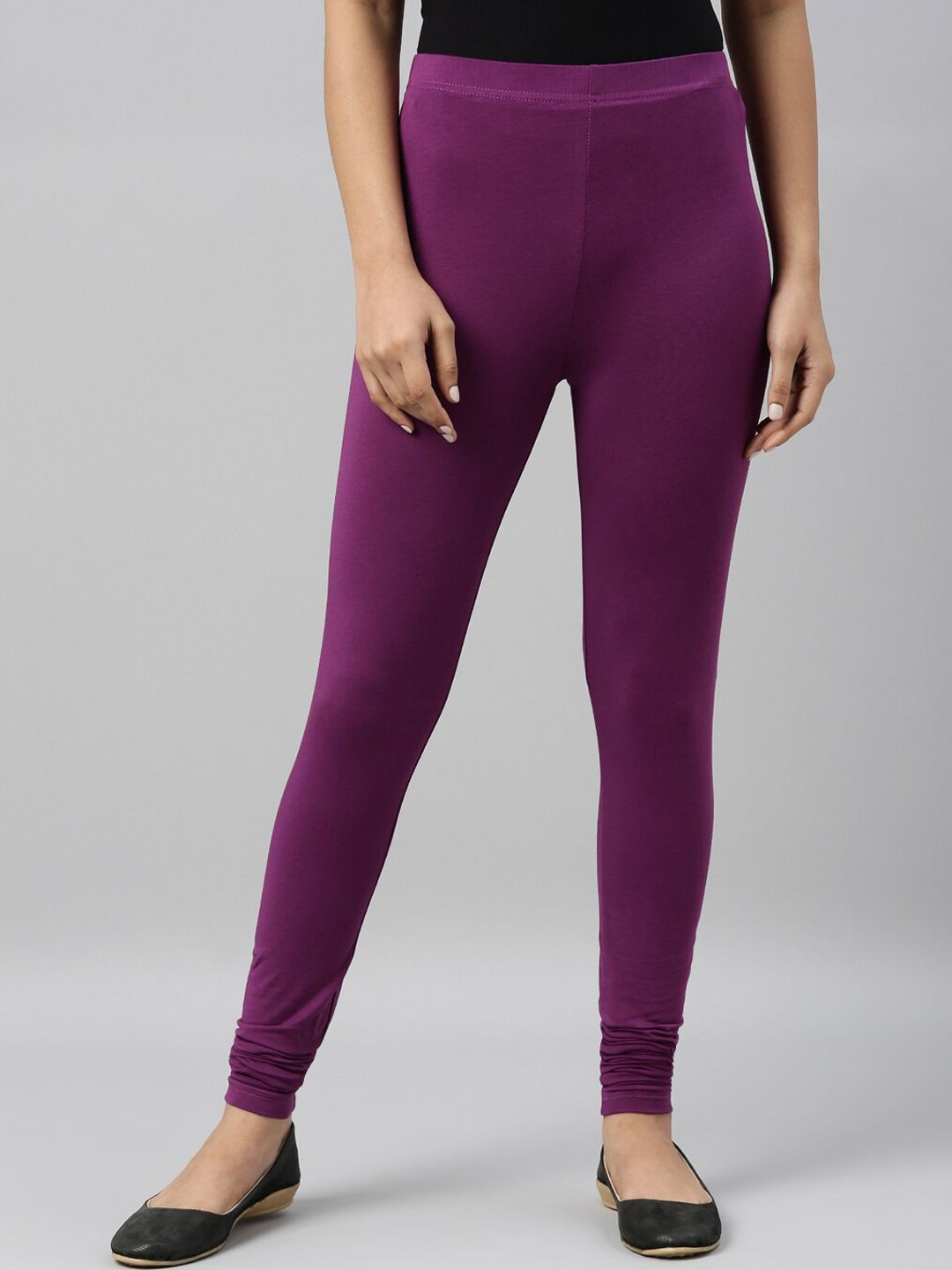 Go Colors Women Purple Solid Churidar-Length Cotton Leggings Price in India