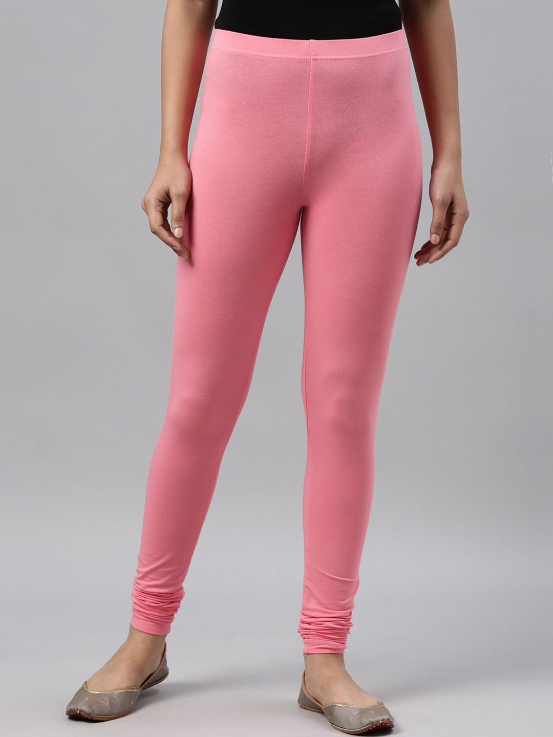 Go Colors Women Pink Solid Cotton Churidar-Length Leggings Price in India