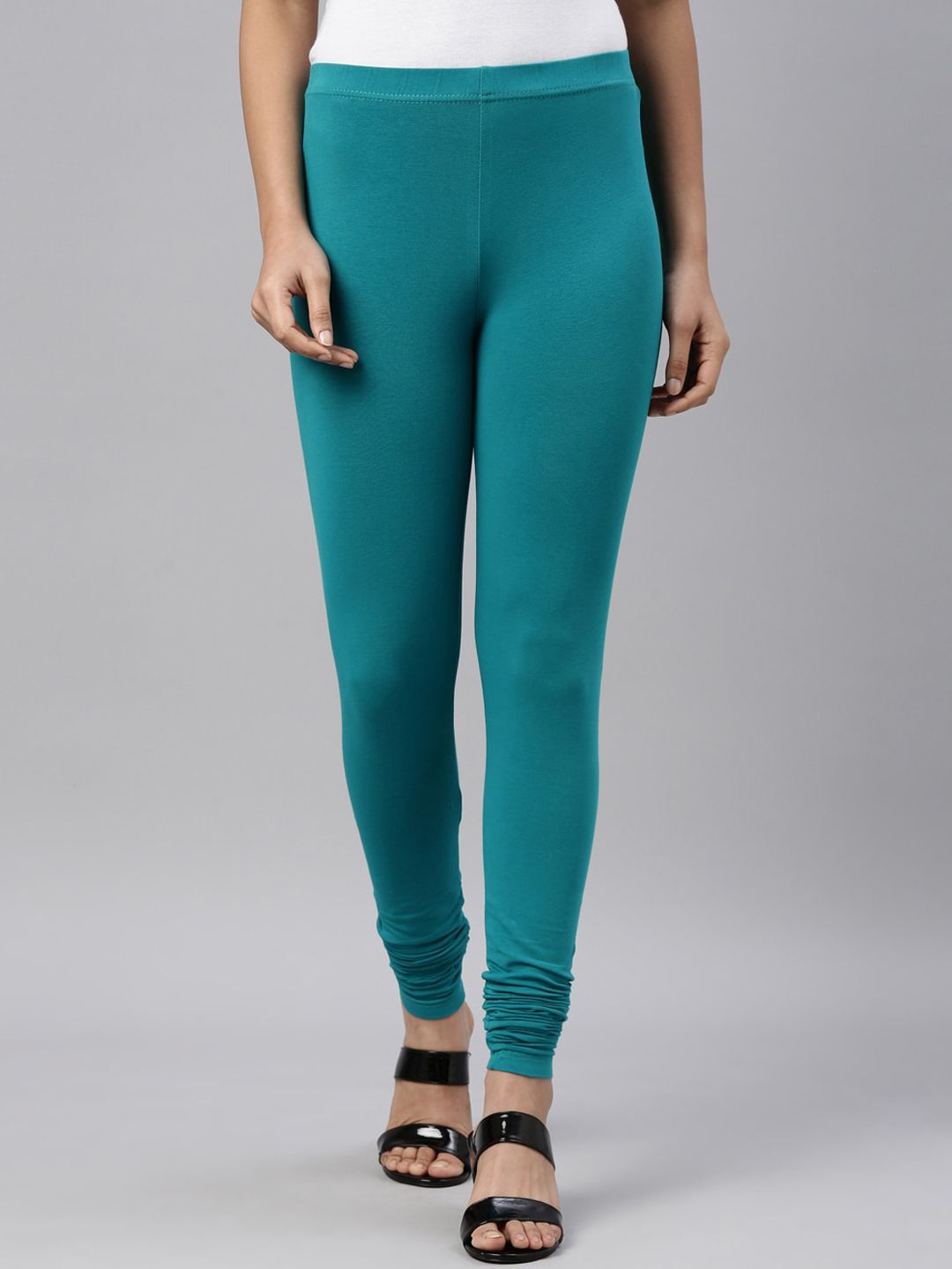 Go Colors Women Sea-Green Solid Churidar-Length Cotton Leggings Price in India