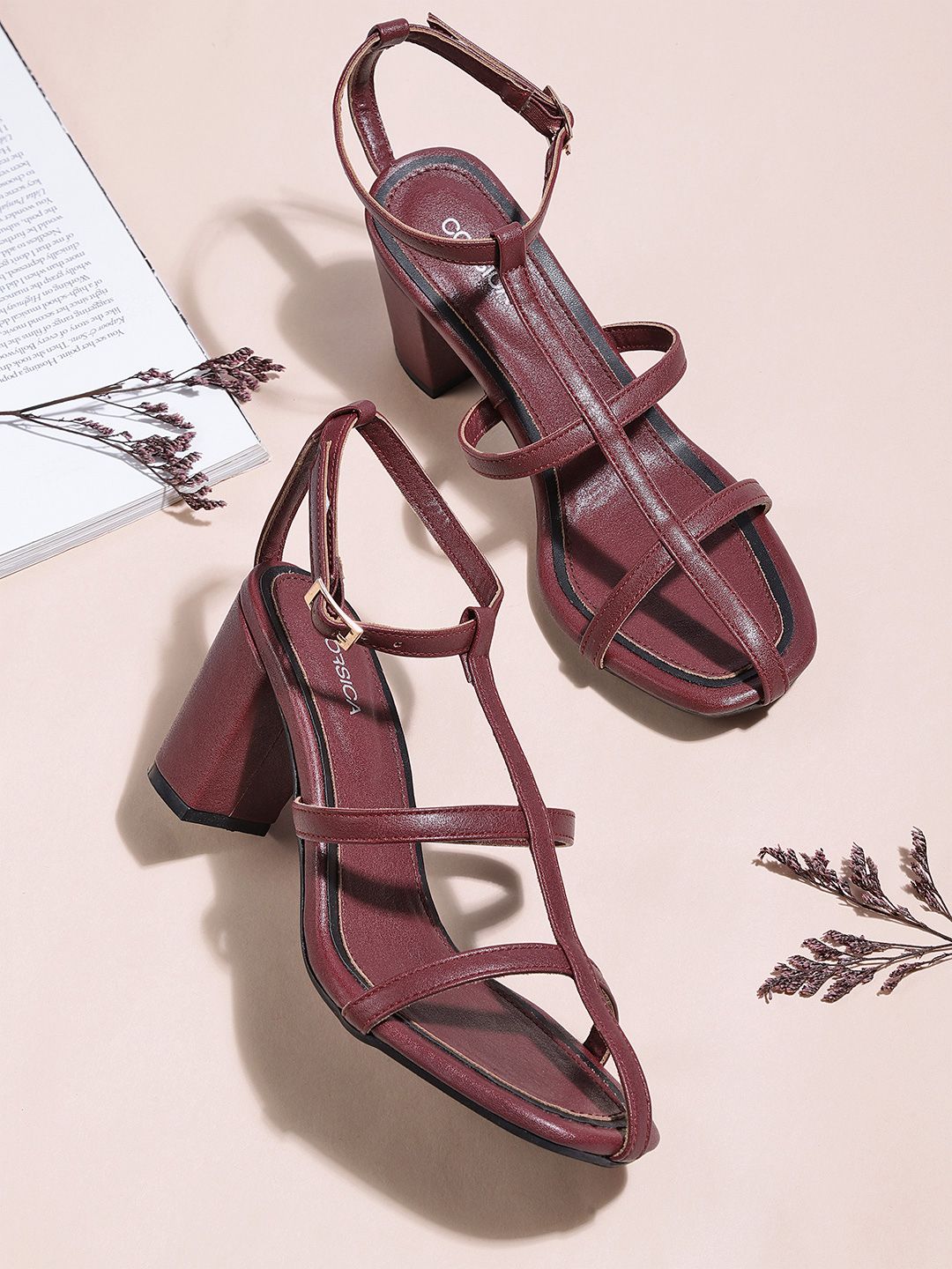 CORSICA Women Burgundy Solid Block Heels Price in India