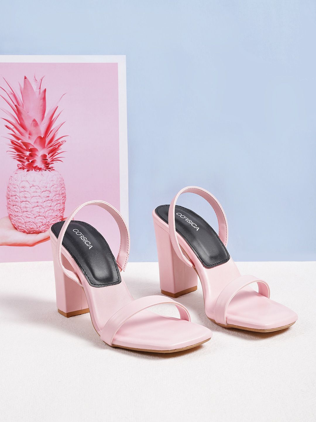 CORSICA Pink Solid Block Sandals Price in India