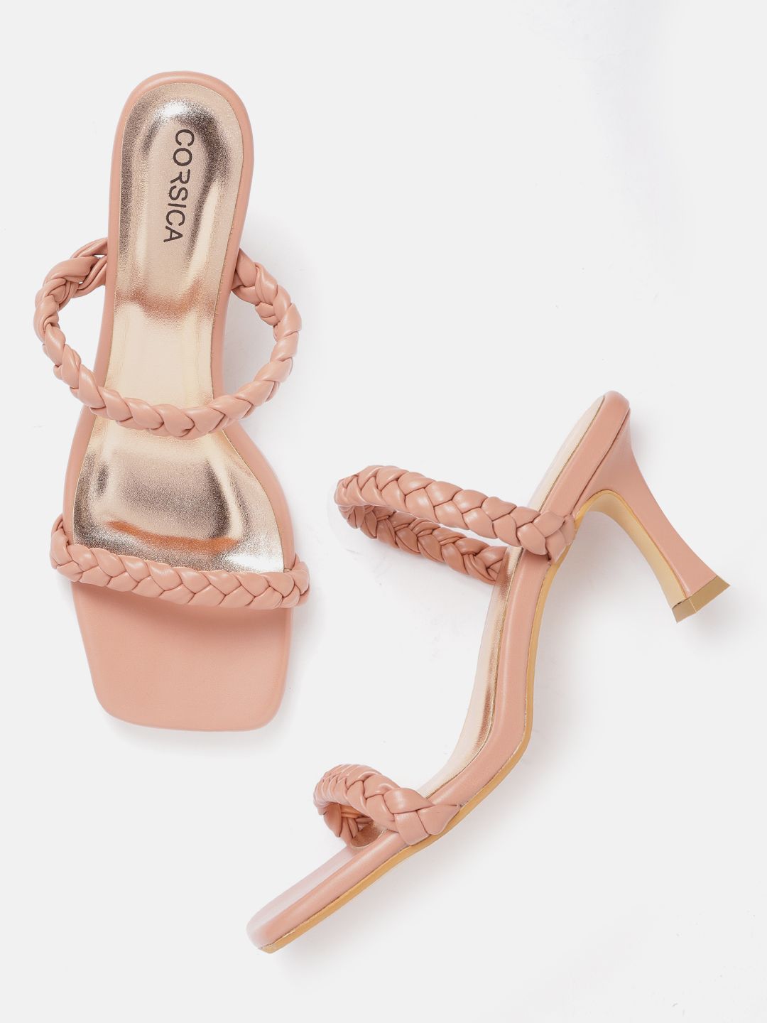 CORSICA Women Peach-Coloured Braided Heels Price in India